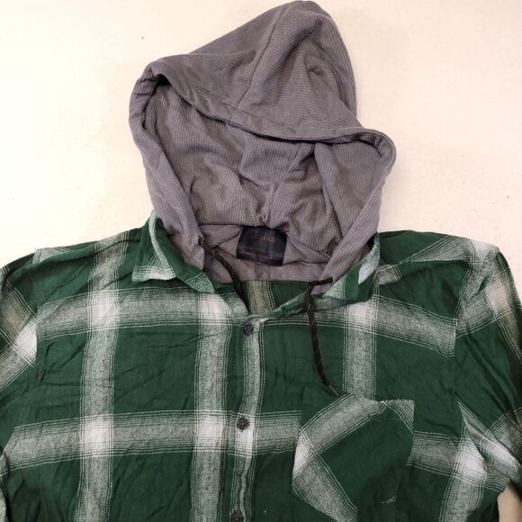 Nomad Casual Button Up Long Hoodie Mens Size XL Green White Gray Plaid - Picture 1 of 9